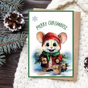 Merry Christmas Card, Cute Mouse Christmas Card, Merry Chrismouse Card,Christmas Card for Children, Christmas Card for Kids, Merry Christmas