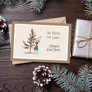Happy New Year Card, Late Christmas Card, Funny Late Christmas Card, Funny Reindeer Card, Print At Home Card, Happy New Year Card, New Year