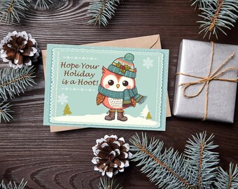 Cute Owl Christmas Card, Printable Funny Christmas Card, Cheerful Christmas Card, Printable Christmas Card, DIY Holiday Card,Merry Christmas