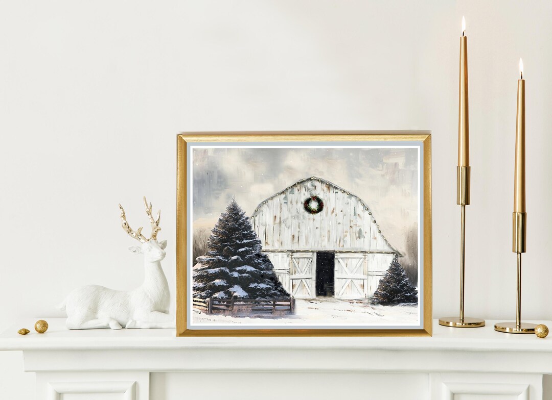Christmas Barn Printable Painting, Christmas Barn Painting Printable ...