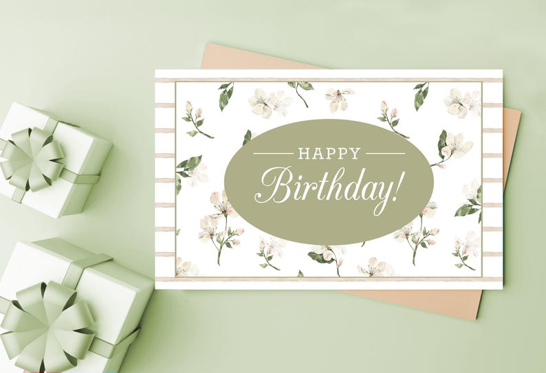 Happy Birthday Card for Her, Printable Floral Birthday Card, Birthday ...