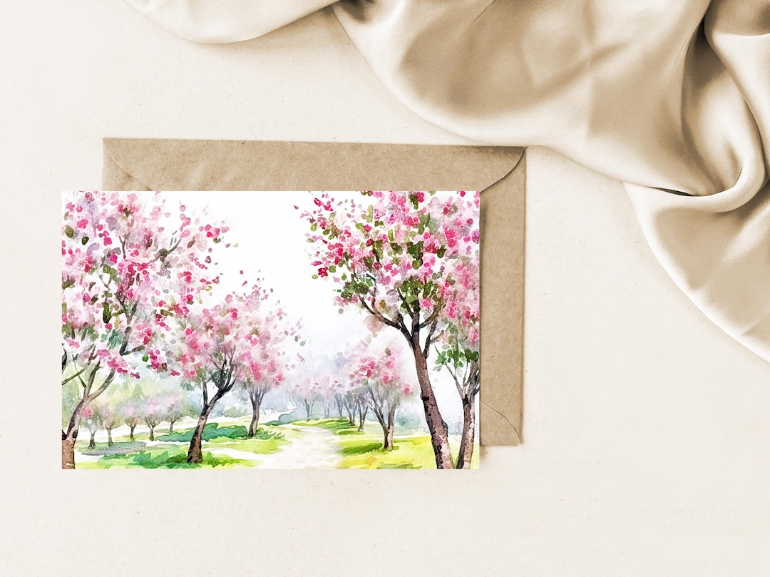 Cherry Blossom Watercolor Card, Thinking of You, Mom Greeting (digital ...