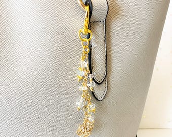 Gold and Crystal Crown Bag Charm: Clip-On Handbag Purse Dangle, Planner Charm, Binder Charm
