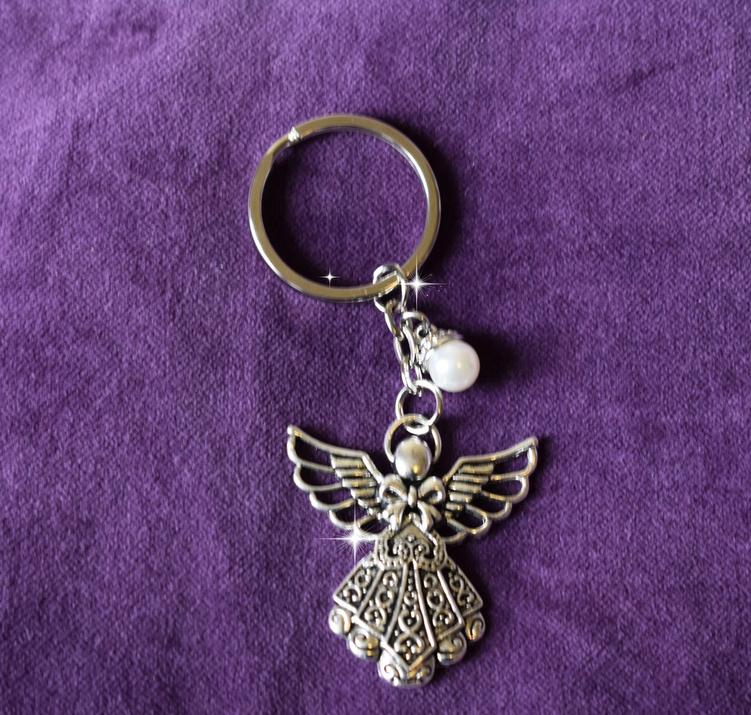 Guardian Angel Key Ring With Pearl Accent: Handmade Angel Keychain - Etsy