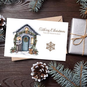 Merry Christmas from Our Home to Yours, Christmas Card, Festive Christmas Card, DIY Christmas Card, Blue Cottage Christmas Card, Christmas