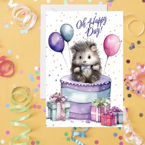 Hedgehog Birthday Card, DIY Download Birthday Card, Birthday Card For Children, Birthday Card for Kids, Cute Animal Birthday Cards