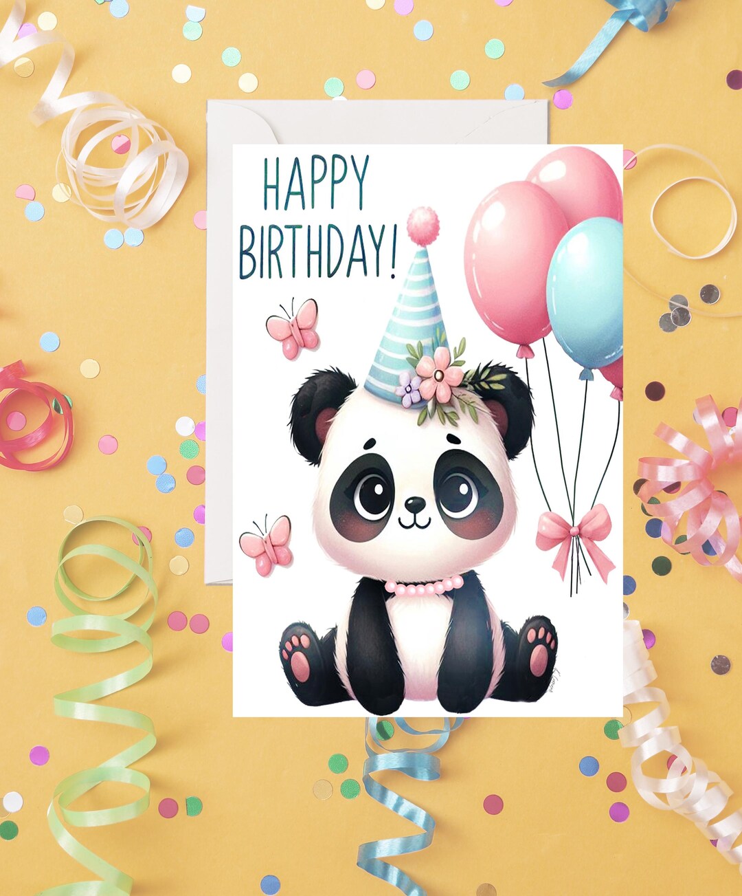 Adorable Panda Bear Birthday Card, Girl Panda Bear Printable Birthday ...