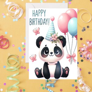 Adorable Panda Bear Birthday Card, Girl Panda Bear Printable Birthday Card, Print from Home Birthday Card, Happy Birthday Card for Girl