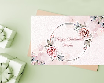 Vintage Pink Roses Birthday Card: Floral DIY Printable (Instant Download)