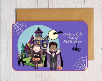 Handmade Vampire Halloween Card, Trick or Treat Kids