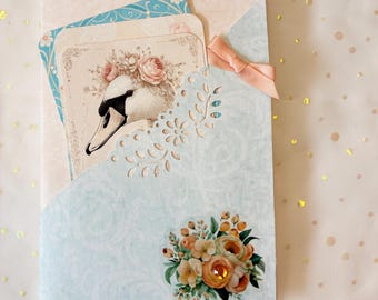 Handmade Swan Folio: Feminine Floral Writing Book for Journal
