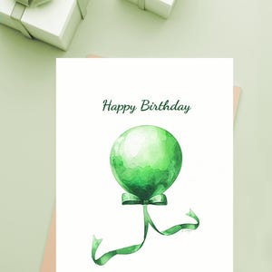 Green Balloon Birthday Card, Printable Birthday Card, DIY Birthday Card, Instant Download Birthday Card,Print a Birthday Card,Happy Birthday