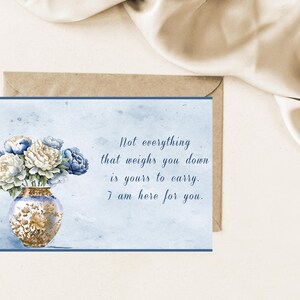 I'm Here for You Card, Printable Friendship Card, Print from Home Note Card, Friendship Card, Sympathy Card,Printable Blue Peonies Note Card