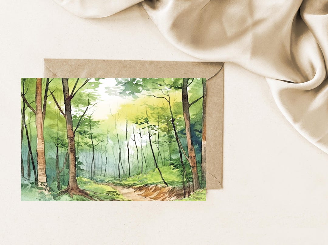Forest Trail Note Card, Card for Men, Woodland Trail Printable Card ...