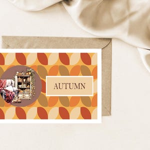 Autumn Note Card, Printable Fall Note Card, Cozy Fall Scene Card, Autumn Birthday Card, Cozy Autumn Card, Print At Home Autumn Note Card