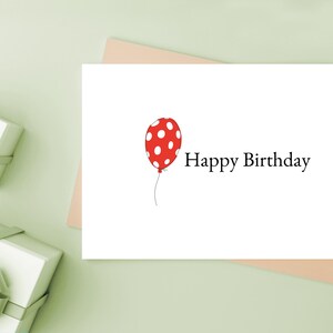Red Polka Dot Balloon Birthday Card, Printable Birthday Card, DIY Birthday Card, Instant Download Birthday Card, Print a Birthday Card