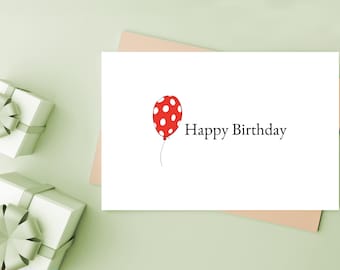 Red Polka Dot Balloon Birthday Card (Instant Download)