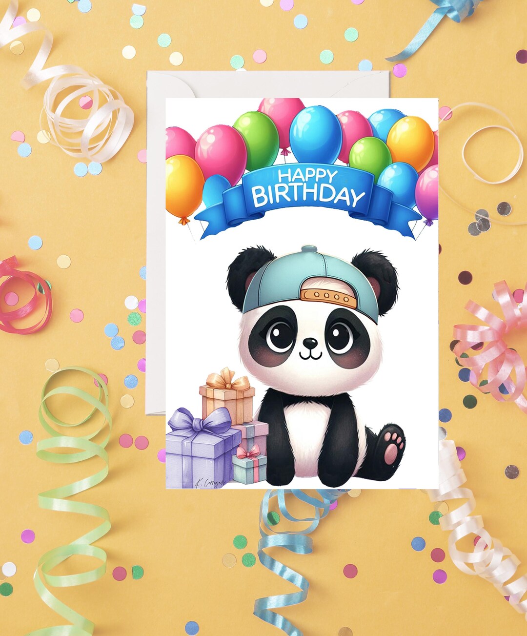 Cute Panda Bear Birthday Card, Boy Panda Bear Printable Birthday Card ...
