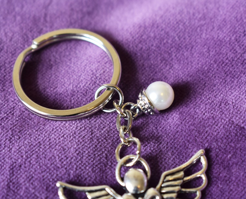 Guardian Angel Key Ring With Pearl Accent: Handmade Angel Keychain - Etsy