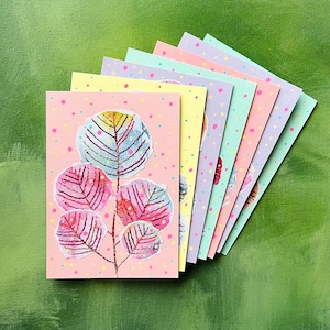 Cartões Costurados, Cartões de Arte em Papel, Cartões Colagem Costurados com Folhas de Primavera, Cartões Exclusivos de Primavera