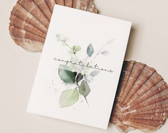 Simple and Professional Congratulations Card with Modern Greenery (Instant Download)