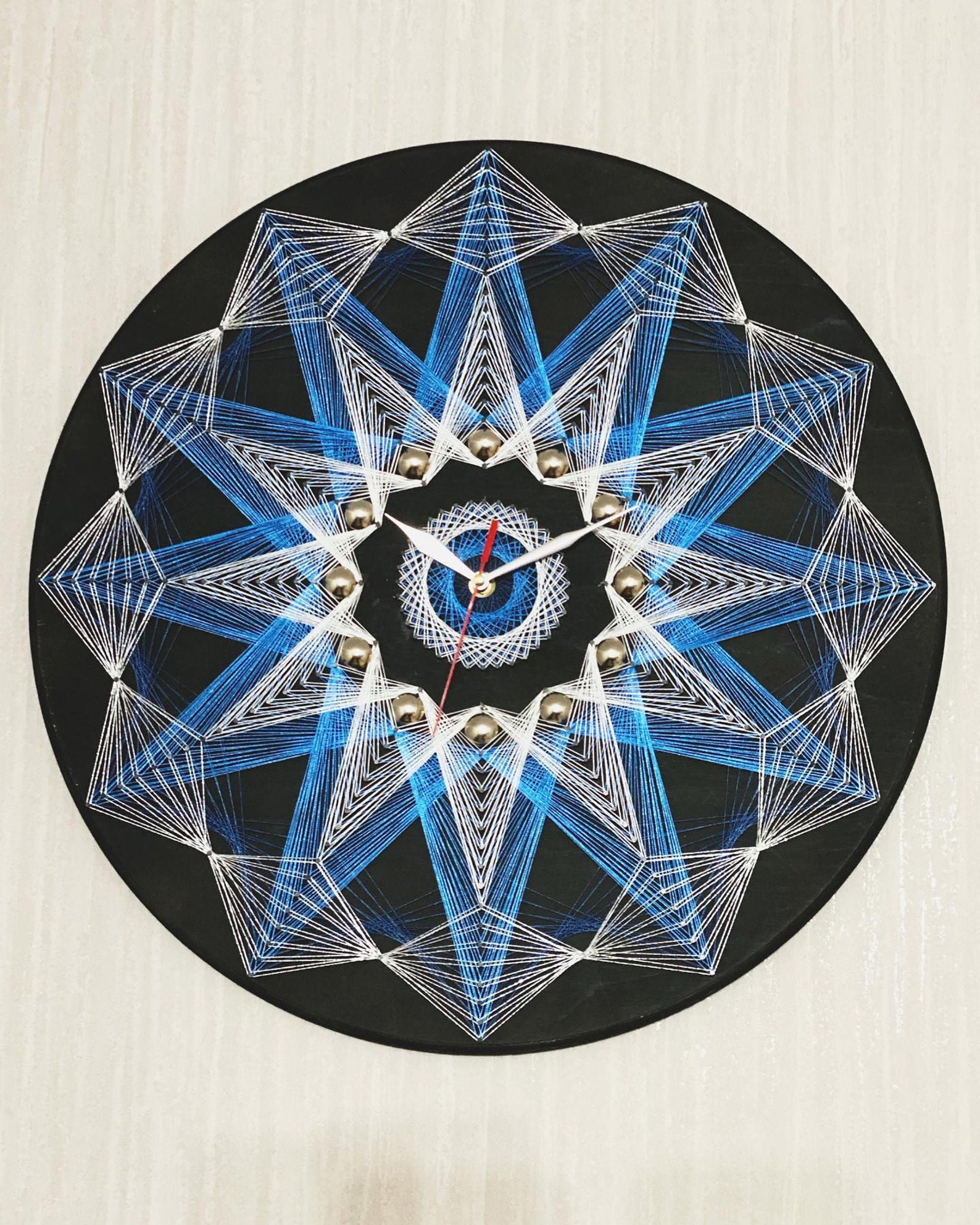 String Art Wall Clock Wooden Clock Art Work blues and Etsy