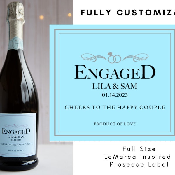 Personalized Lamarca Inspired Label, Rosé Prosecco Label, Custom Prosecco Label, Blue Bubbly Label, Customizable Lamarca Label, Lamarca Dupe