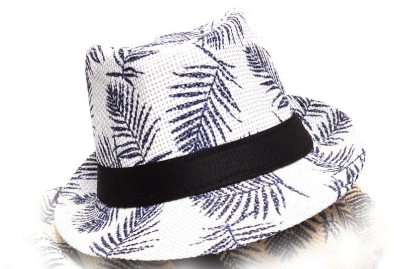 Palm Leaves Silhouette Sun Hat Summer Hat Beach Hat White Fedora hat fedora with black band