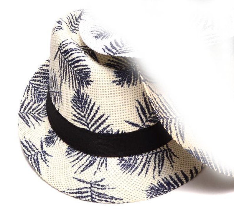 Palm Leaves Silhouette Sun Hat Summer Hat Beach Hat White Fedora hat fedora with black band