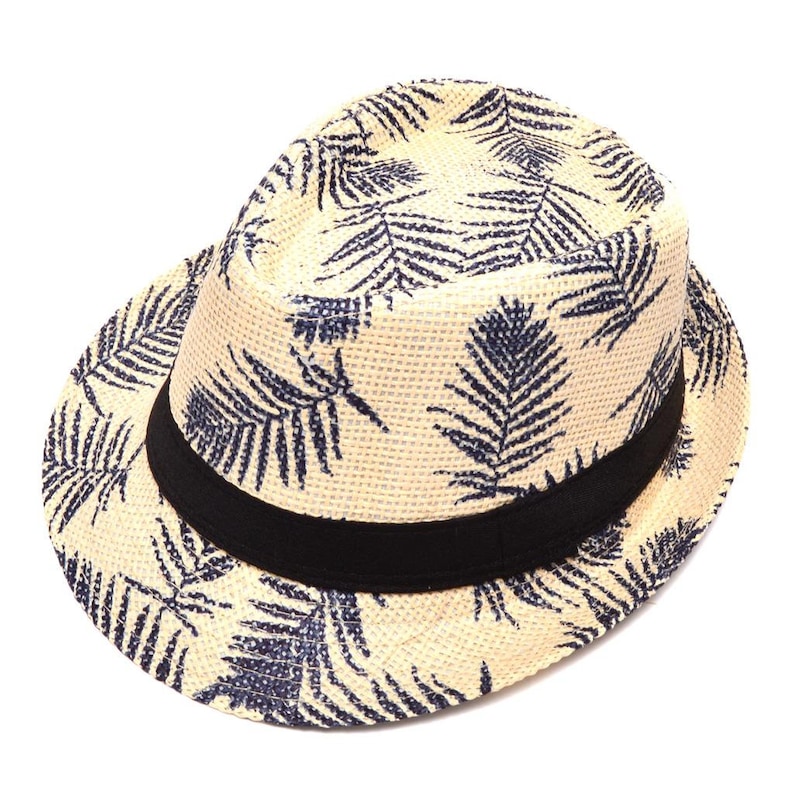 Palm Leaves Silhouette Sun Hat Summer Hat Beach Hat White Fedora hat fedora with black band