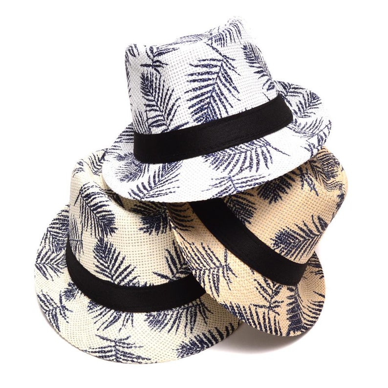 Palm Leaves Silhouette Sun Hat Summer Hat Beach Hat White Fedora hat fedora with black band