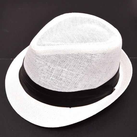 White Fedora hat fedora with black band classic fit fedora | Etsy