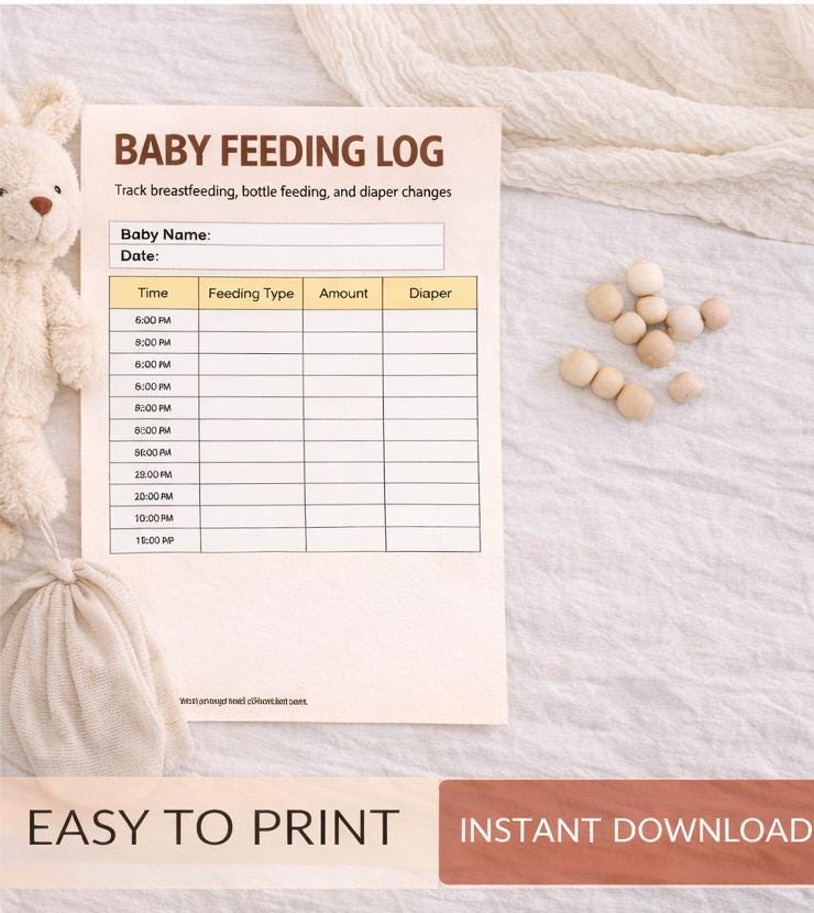Baby Feeding Log Tracker | Breastfeeding, Bottle Feeding, Diaper Chart ...