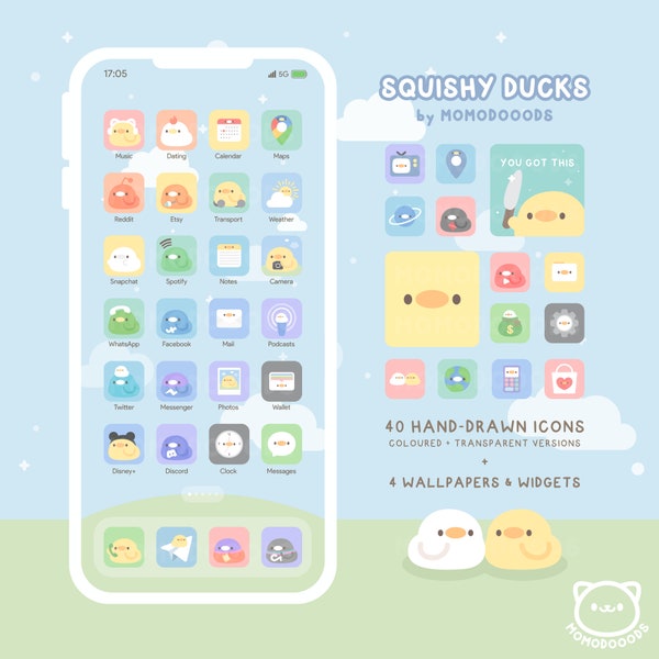 Cute Pastel Squishy Duck App Icon Pack | iOS & Android