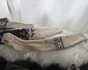 Mongolian Lamb Wool Thigh High Socks, Warm Knit Stockings