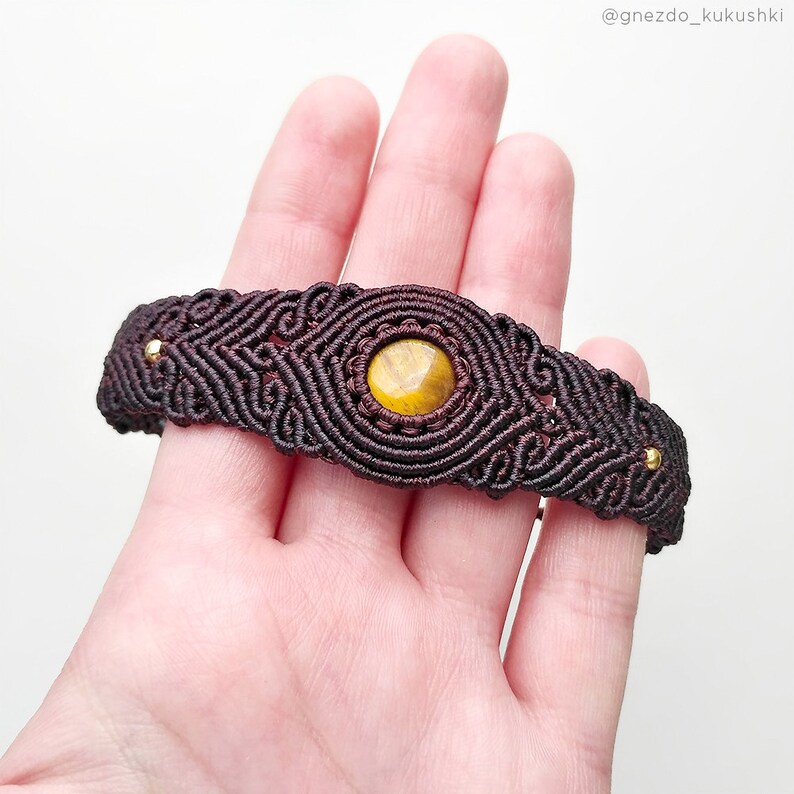 Genuine lucky gemstone jewelry Waterproof surfer bracelet with stone Tiger eye macrame bracelet cuff