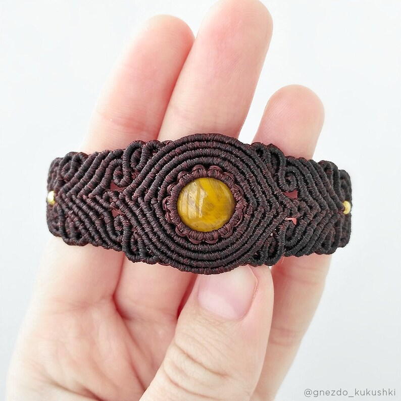 Genuine lucky gemstone jewelry Waterproof surfer bracelet with stone Tiger eye macrame bracelet cuff