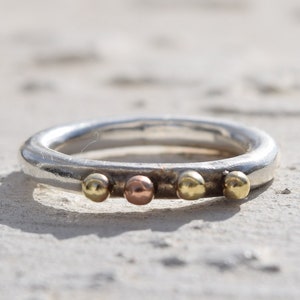 Silver ring from recycled silver with gold elements, recycled silver band, silver stacking ring, ethical silver ring, recycled jewelry