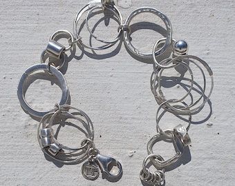Silver bracelet with hoops and loops, chunky chain bracelet, recycled bracelet from sterling silver, reclaimed bracelet, ethical jewelry
