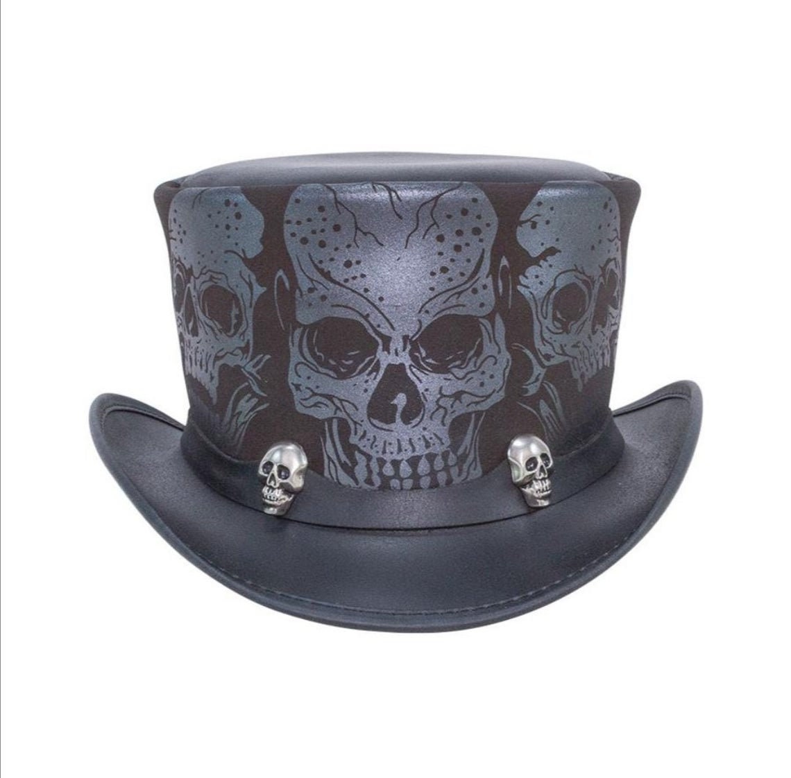 Top Hat Men's Leather Hat Skull in Silver New with Tags Etsy