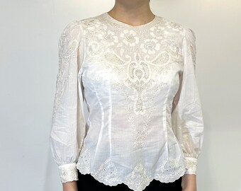 Lovely ivory lace vintage or vintage style blouse, mutton sleeves, white, gorgeous