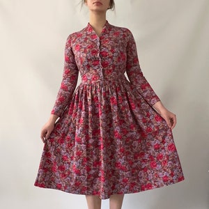 Lovely Laura Ashley vintage modest bordeaux brown pink floral dress warm image 1