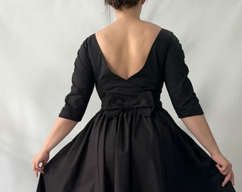 Black Laura Ashley open back vintage cotton midi dress