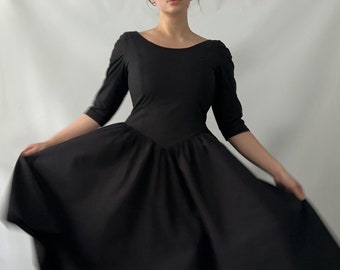 Black Laura Ashley open back vintage cotton midi dress