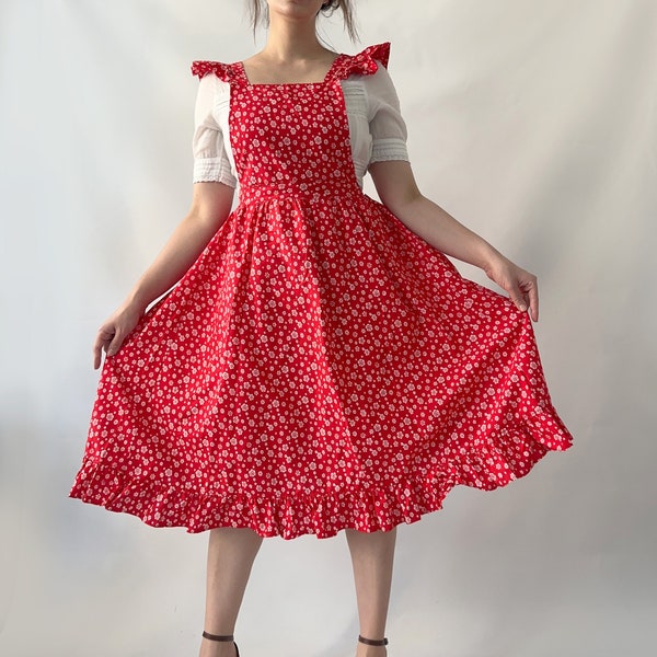 Amazing red vintage apron pinafore ruffles