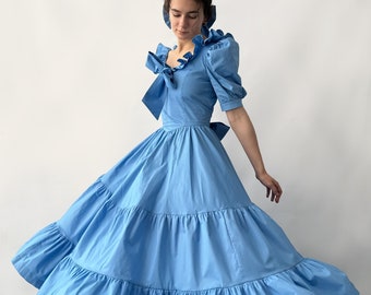 Blue Royal Gown Shoulders off, ruffles, cotton gorgeous dress