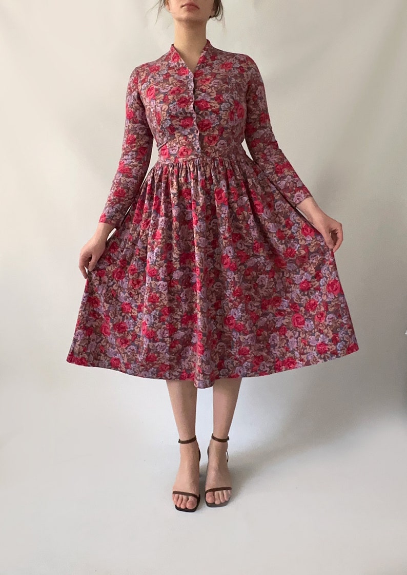 Lovely Laura Ashley vintage modest bordeaux brown pink floral dress warm image 1