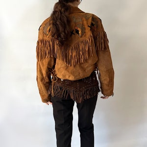 Clock House leather vintage suede fringed jacket light brown camel coat 90s retro 80s oldschool boho festival cowboy Wild West Native image 5