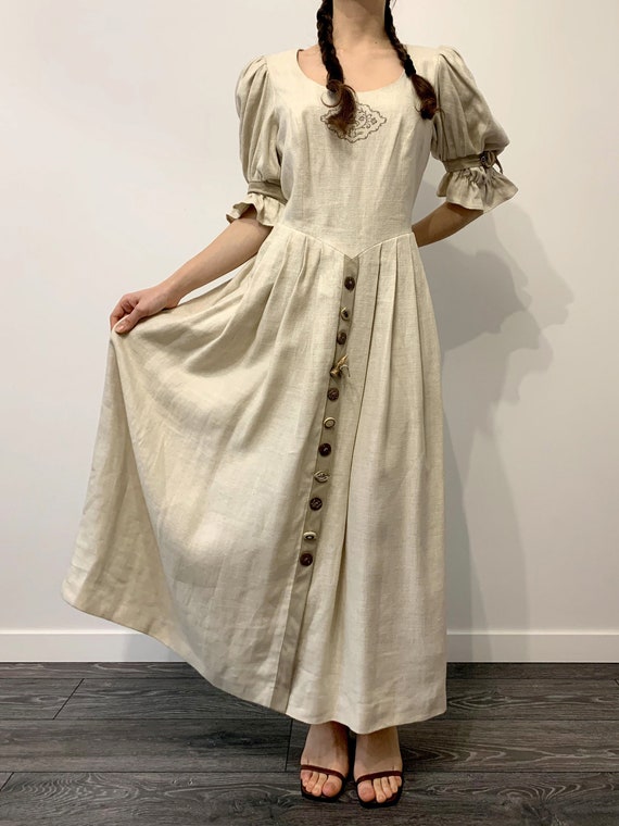 Rare linen beige boho dress / Austrian dirndl, Ger