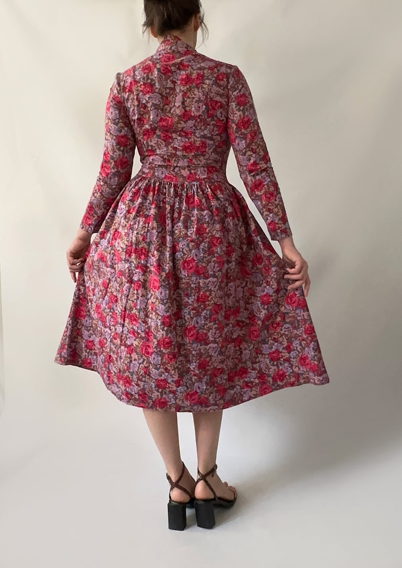 Lovely Laura Ashley vintage modest bordeaux brown pink floral dress warm image 6